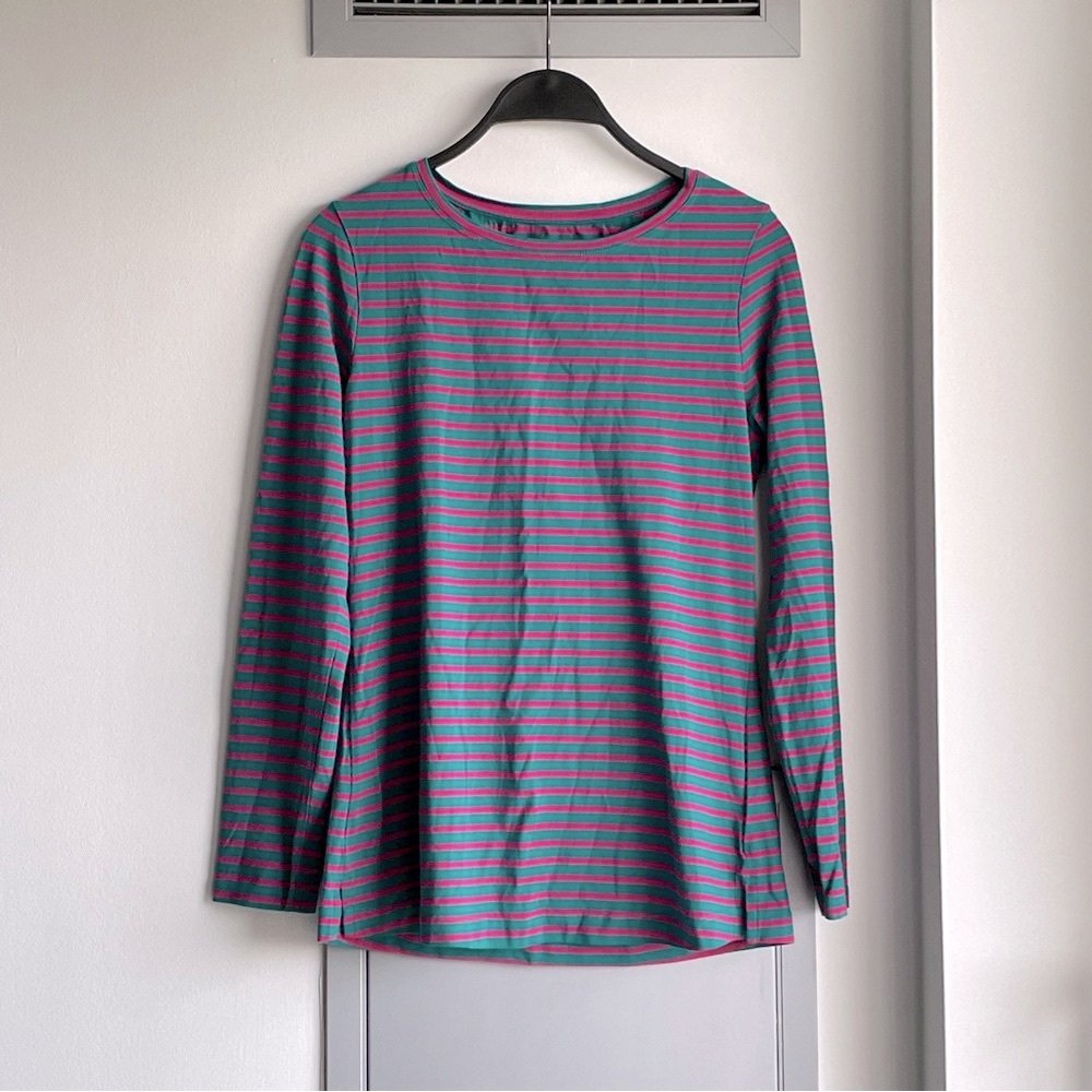 OUI Pink and Green Striped Long Sleeve Tee